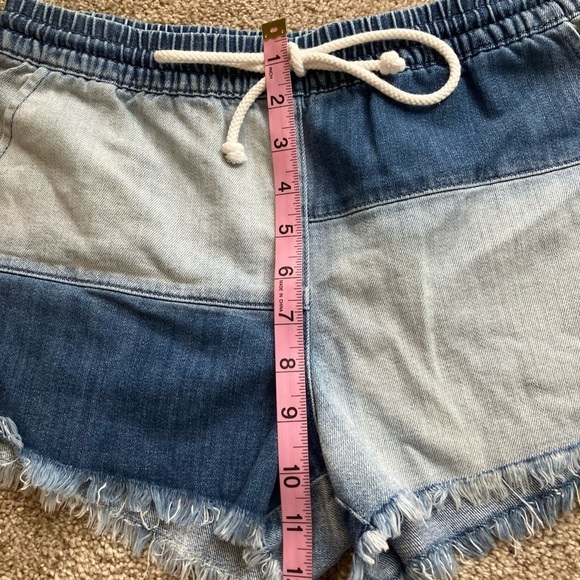 Aerie Denim Color Block Pull On Cut Off Shorts With Drawstring Size Small - Picture 7 of 8